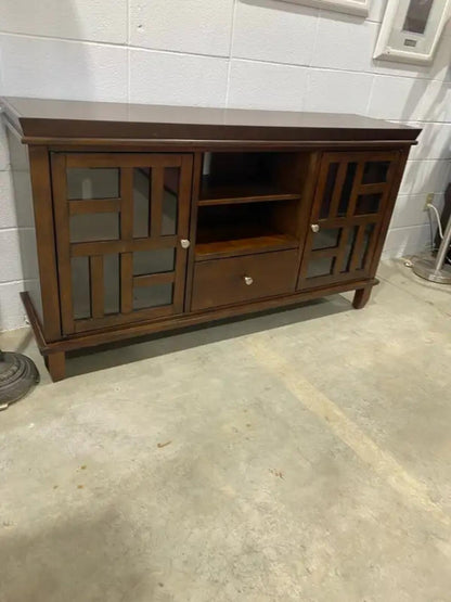 Large Brown TV Sideboard with Glass Doors