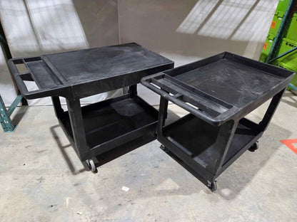 ULINE black 2-shelf utility carts on wheels