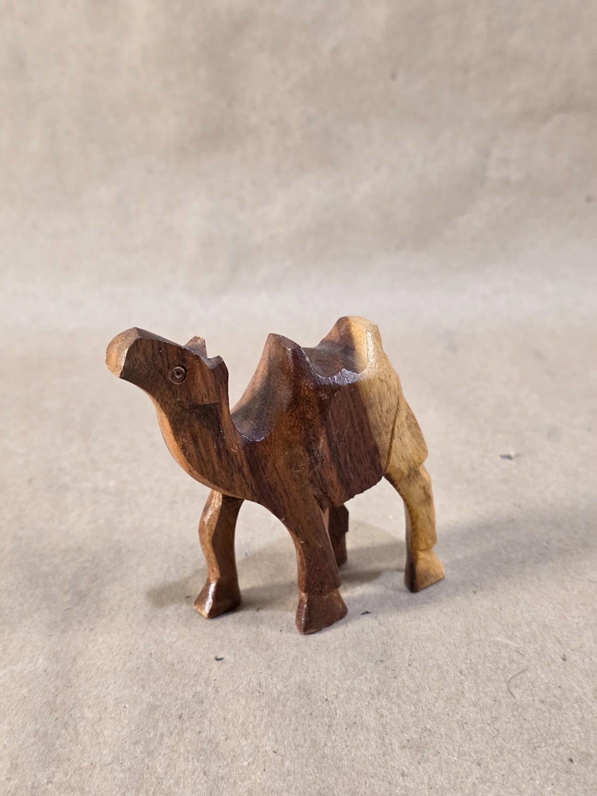 Vintage Egyptian Medium Wood Camel Hand Carved Animal Figurine 4" X 3"