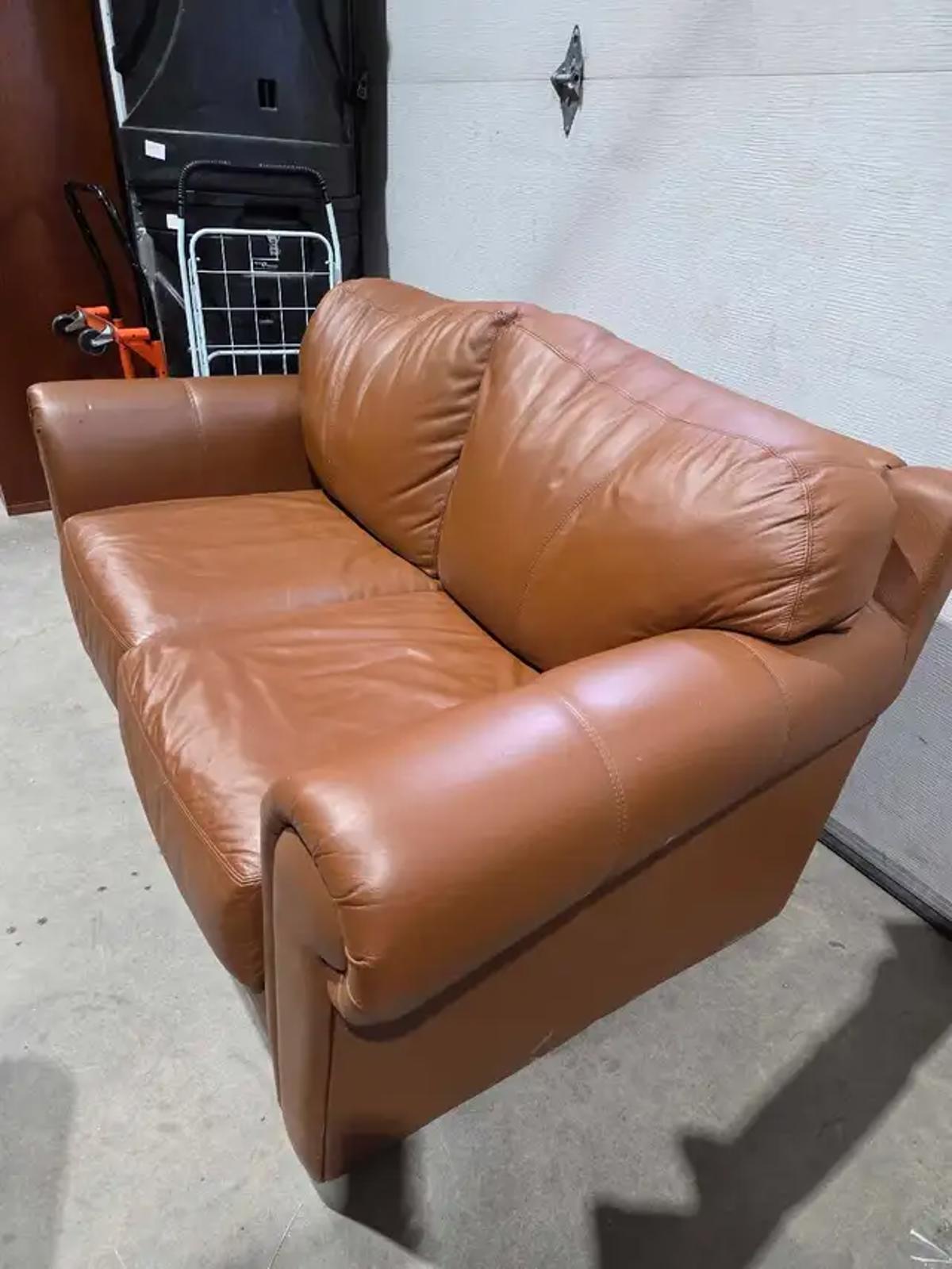 Brown Leather Loveseat