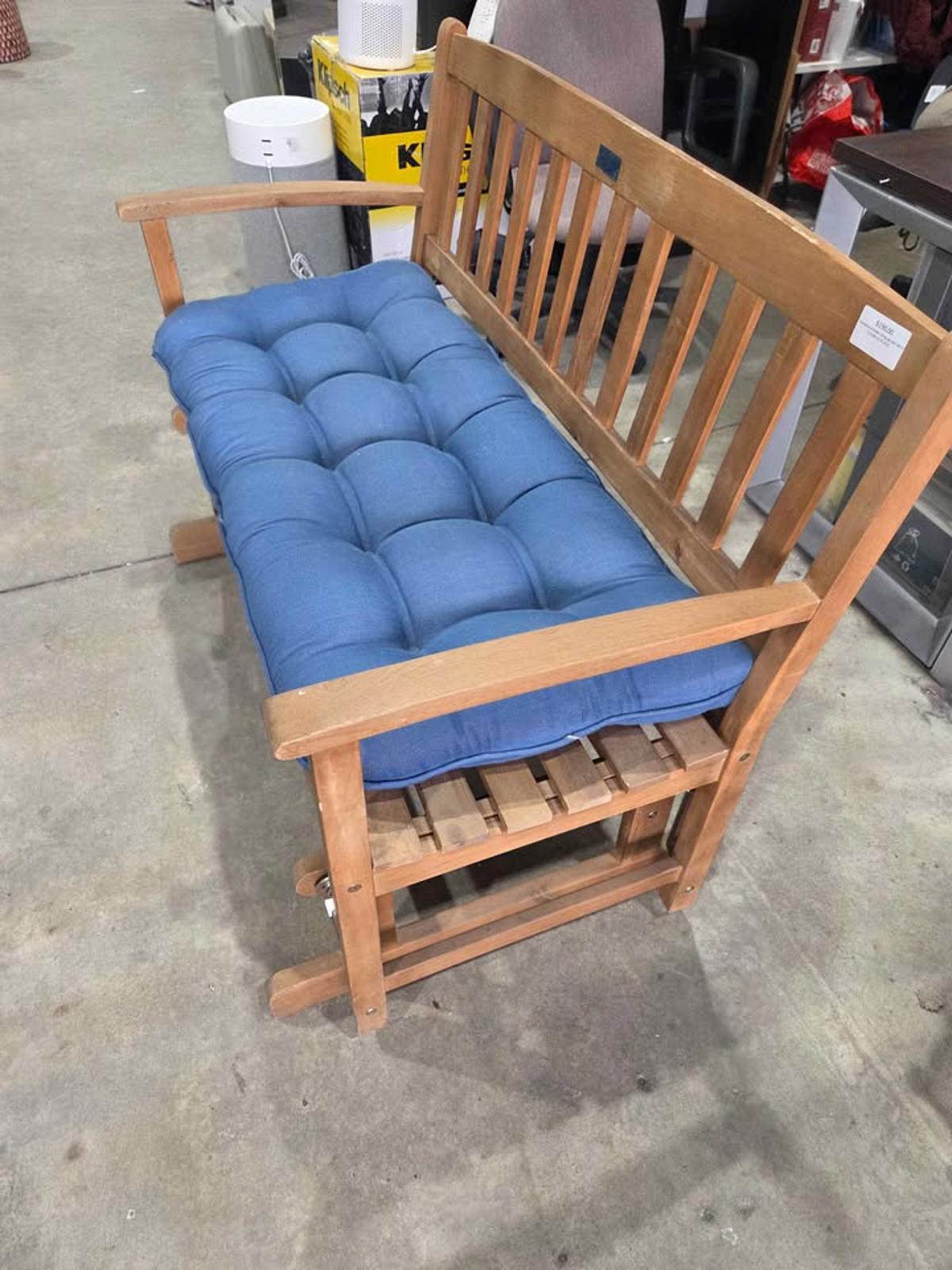 Gardenia Glider Bench w Blue Cushion