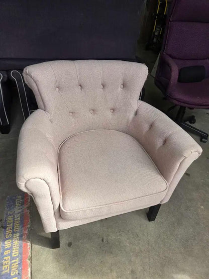 Pink Fabric Button-Tufted Armchair