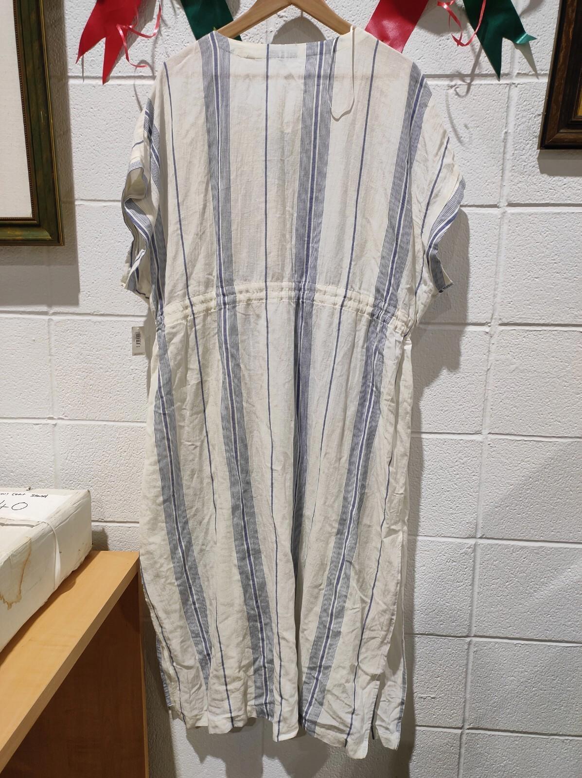 NWT Gap Size XL Linen Cream Blue Stripe Women Jumpsuit Romper Shorts Belted