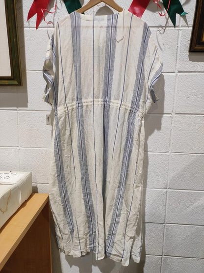 NWT Gap Size XL Linen Cream Blue Stripe Women Jumpsuit Romper Shorts Belted