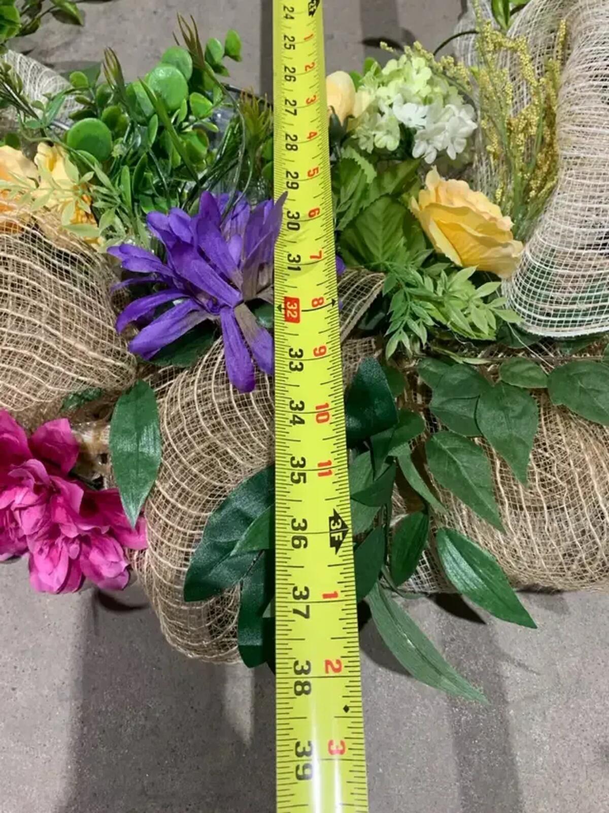 Floral Wreath with Burlap Ribbon 40”