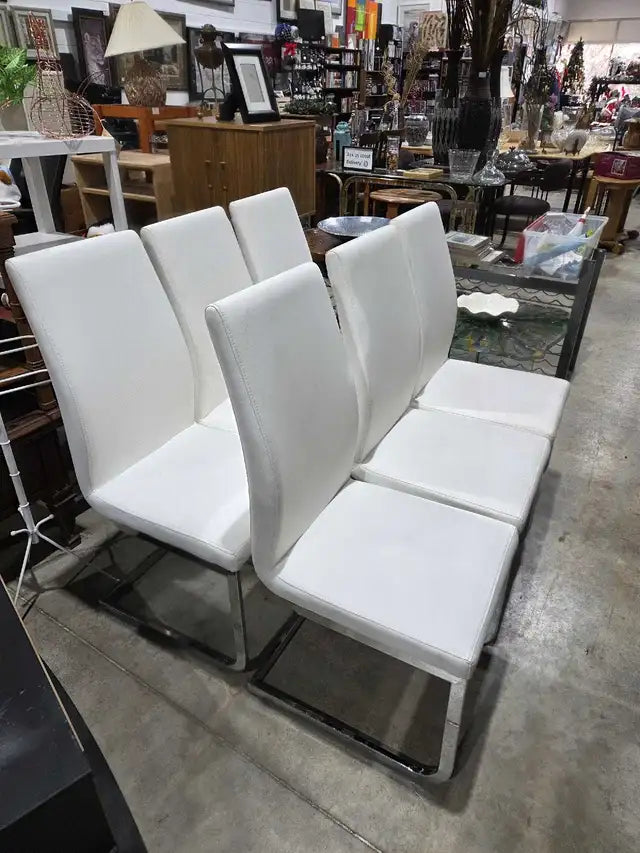 White Vinyl Dining Chairs Set - 6 Available