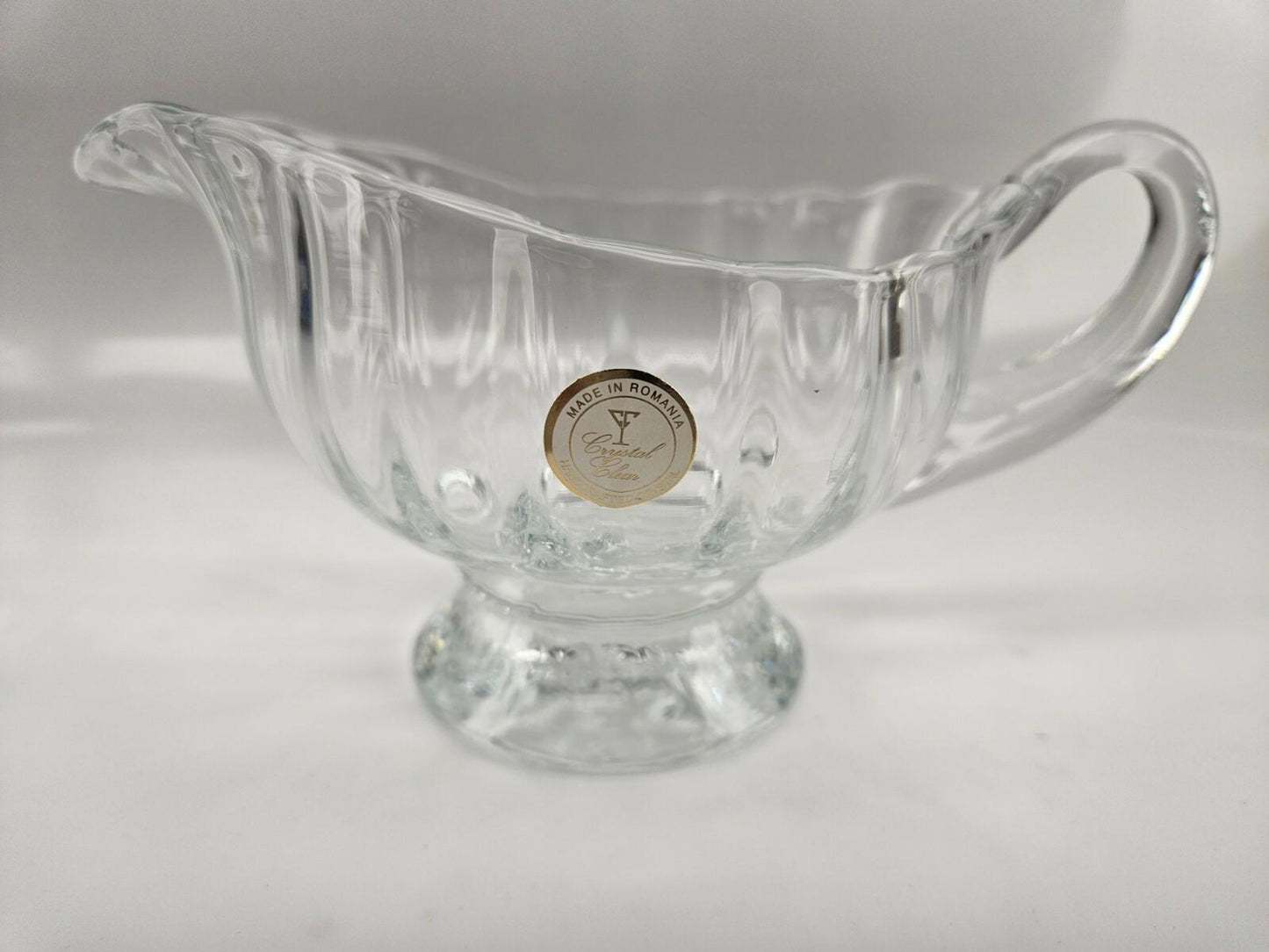 Handcrafted Crystal Glass Athens Sauce Boat w/ Ladle and Plate