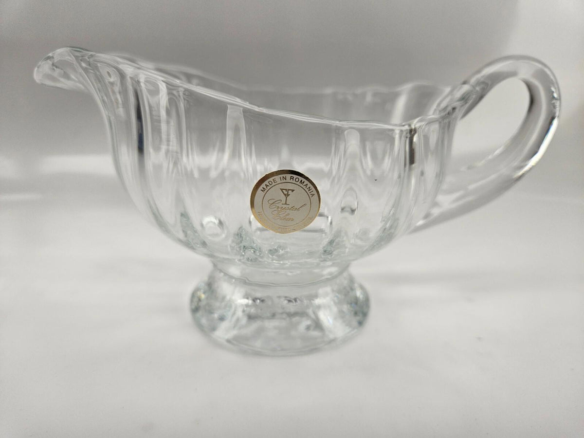 Handcrafted Crystal Glass Athens Sauce Boat w/ Ladle and Plate