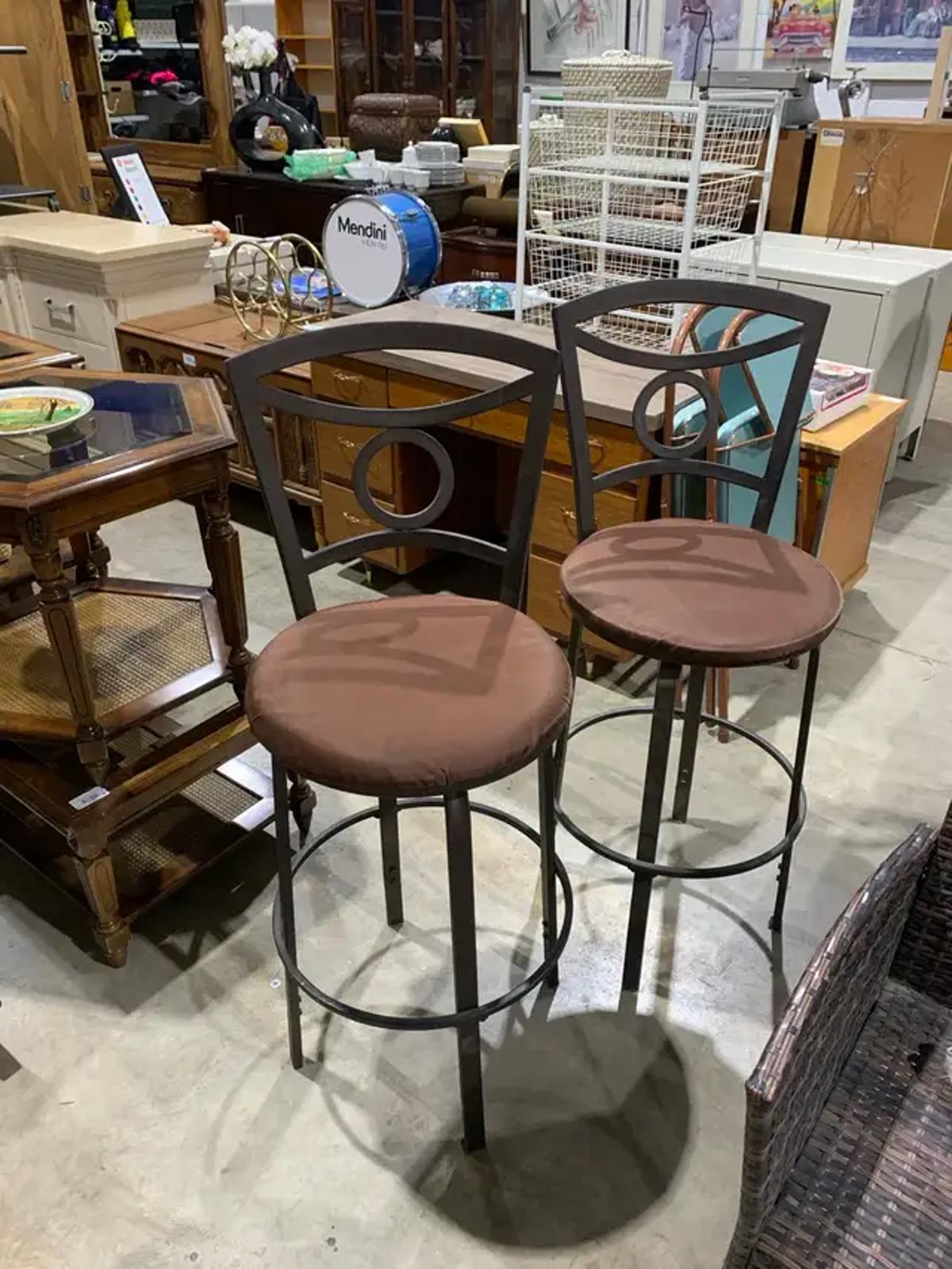 Iron Bar Stools with cushioned seat - 2 available