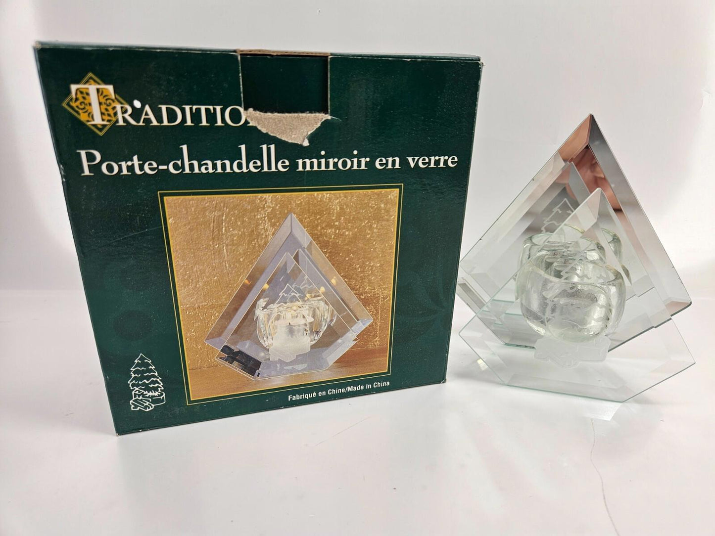 Traditions Christmas Tree Glass Mirror Candle Holder 6x6"