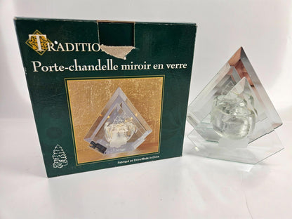 Traditions Christmas Tree Glass Mirror Candle Holder 6x6"