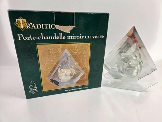 Traditions Christmas Tree Glass Mirror Candle Holder 6x6"