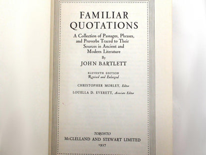 Vintage Book | "Familiar Quotations" by John Bartlett | 11th Edition | 1937