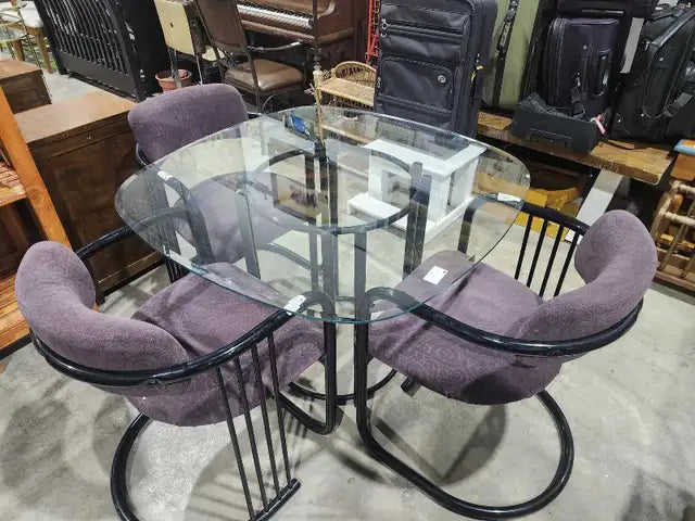 Modern Glass/Metal Table with 3 Chairs