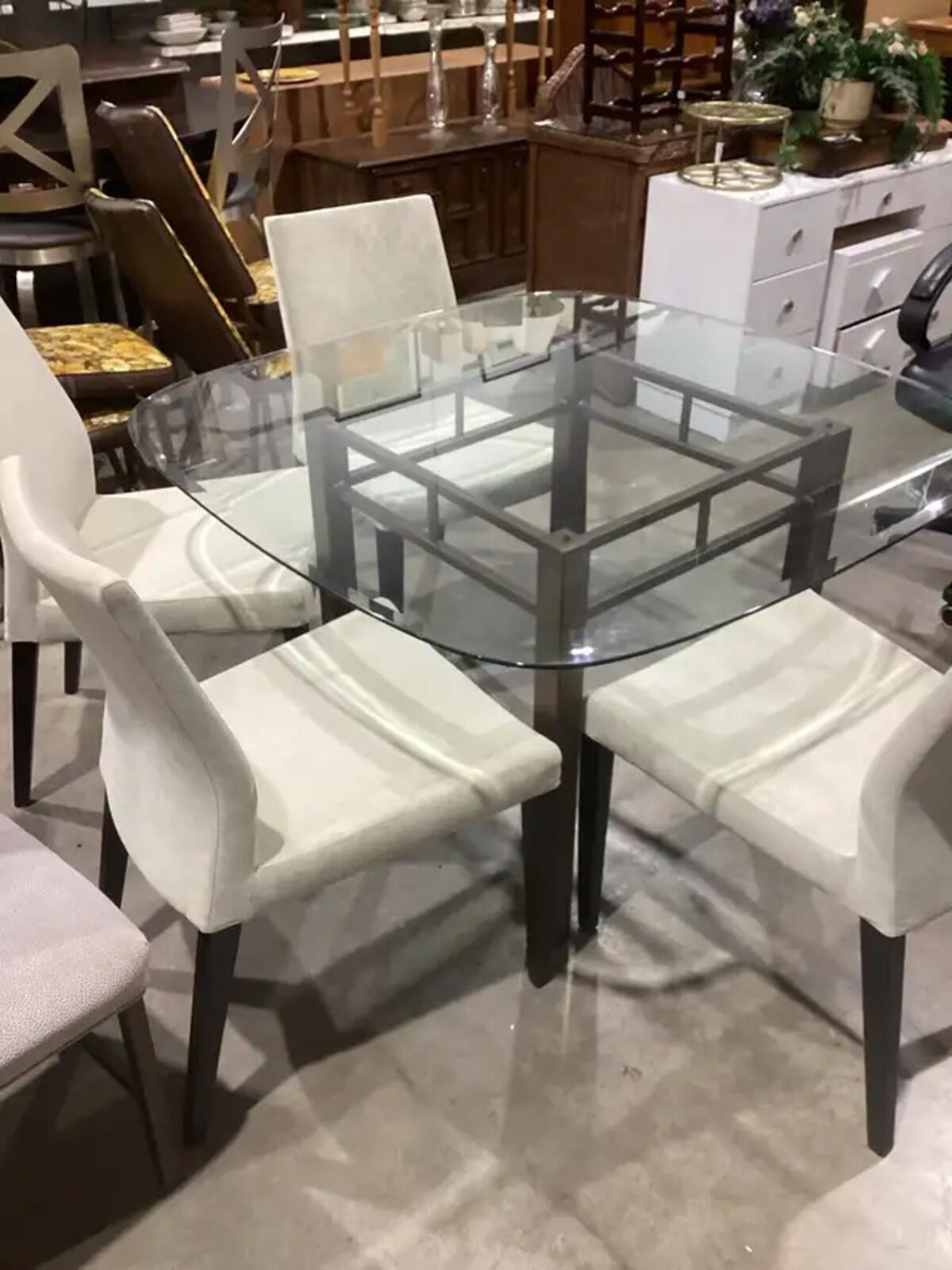 White Velvet Fabric Dining Chairs - 4 Available