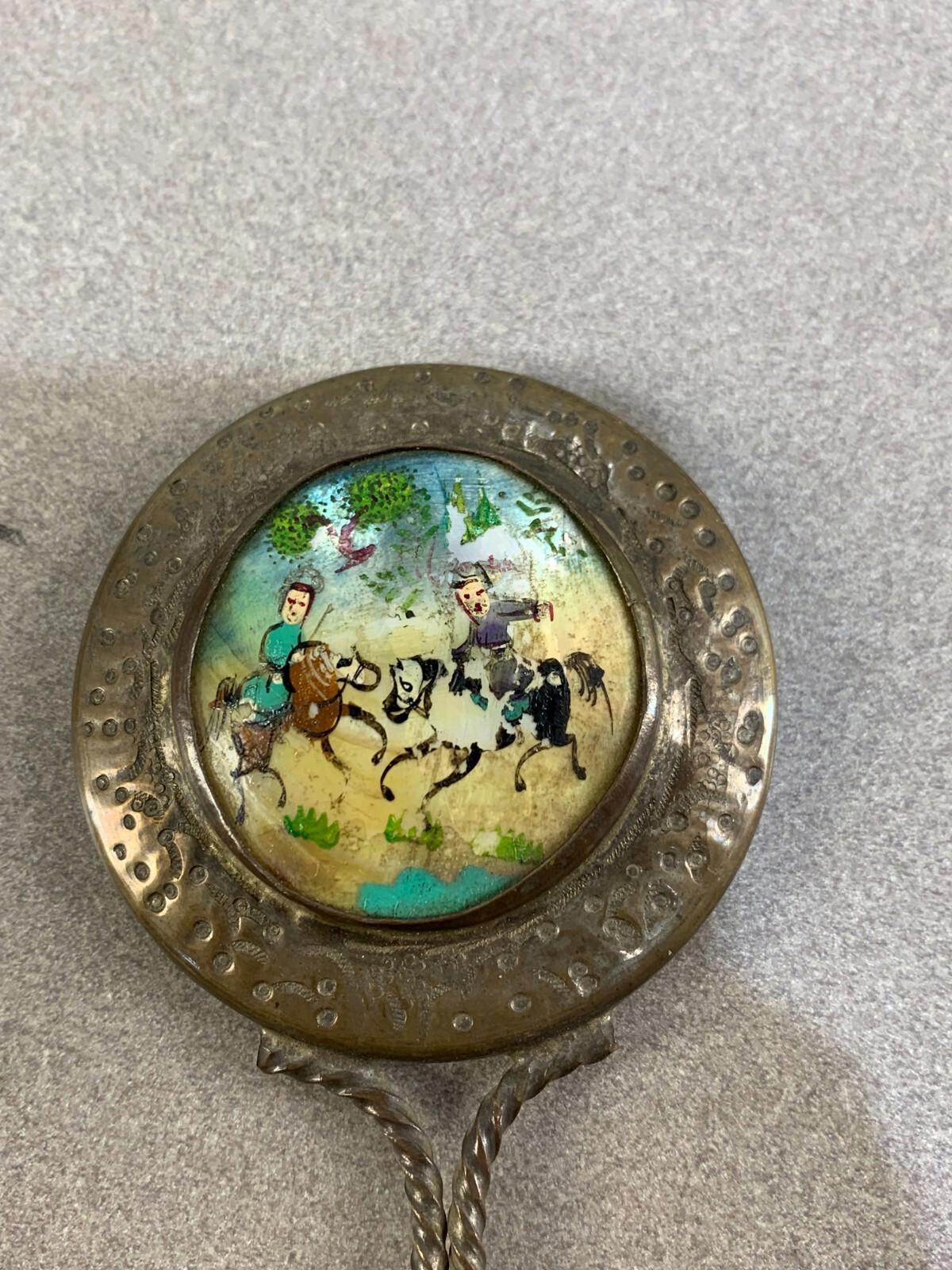 Bijoux anciens peints à la main en nacre, miroir vintage en argent sterling