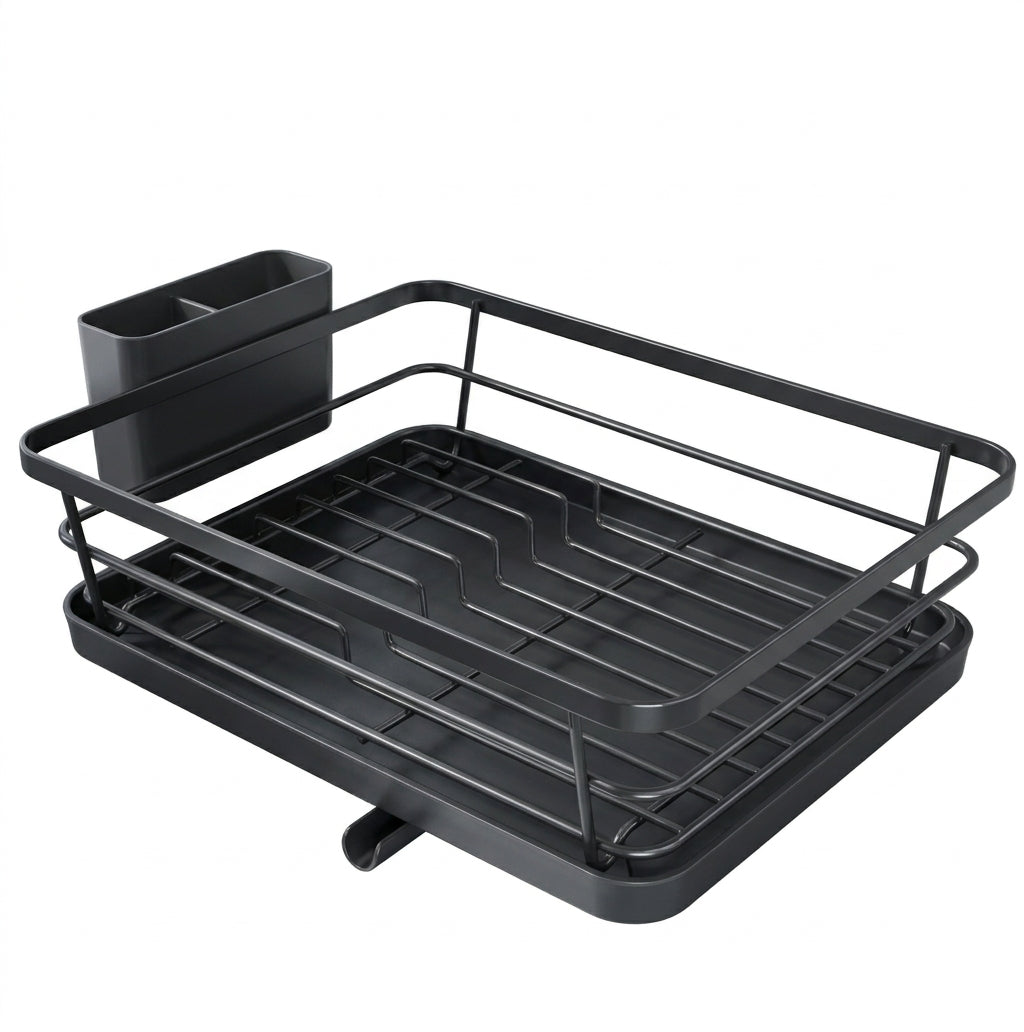 Sakugi Dish Drying Rack with Drainboard & Utensil Holder – Kitchen Counter Organizer