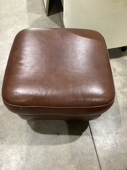Brown Leather Ottoman (27x27x17)