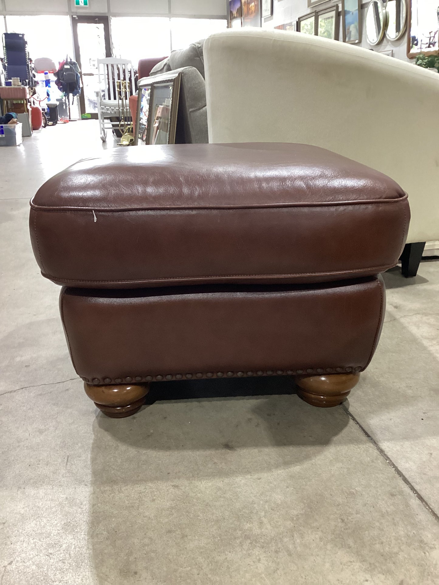 Brown Leather Ottoman (27x27x17)