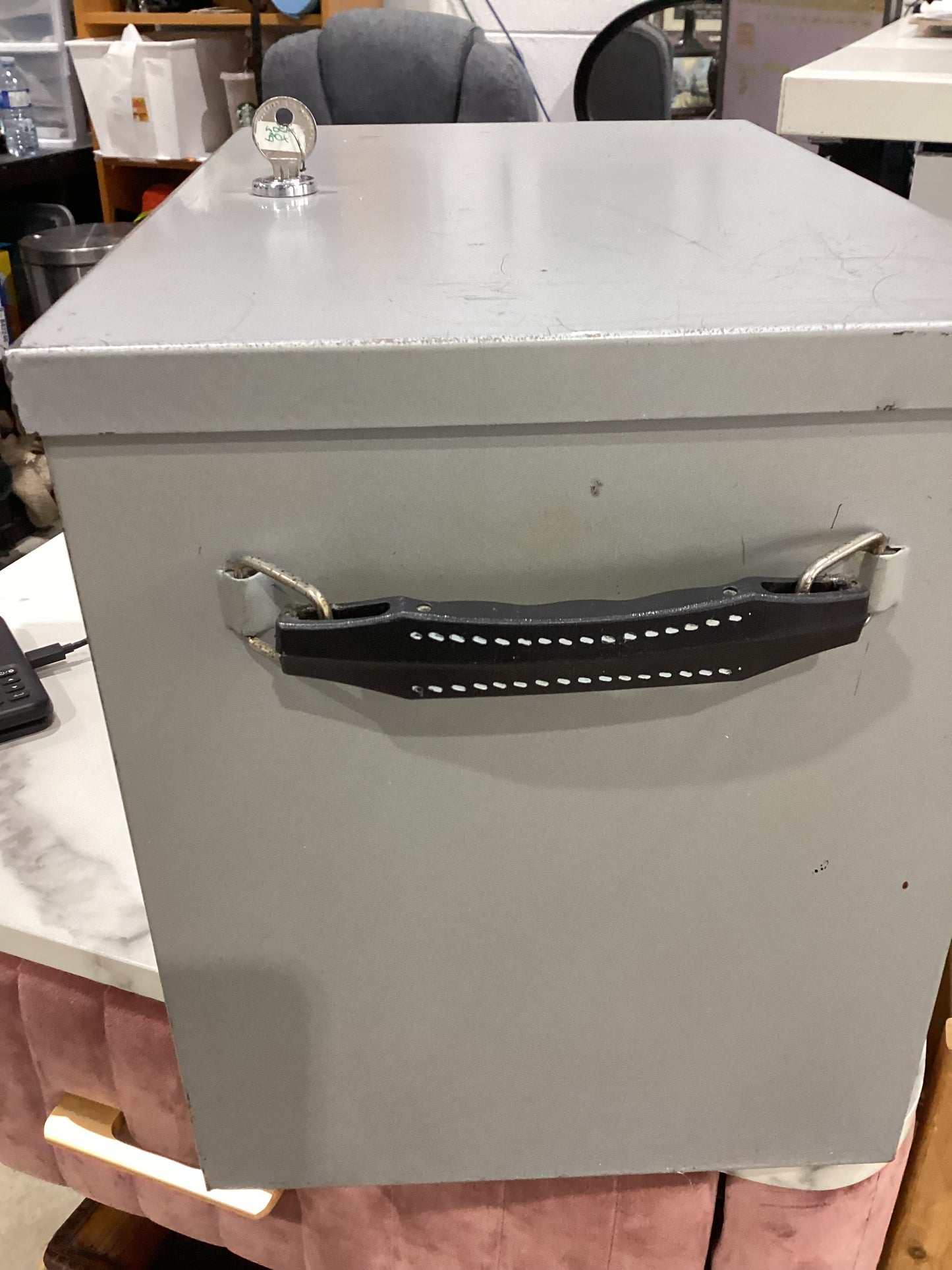 Grey Metal File Cabinet with Key