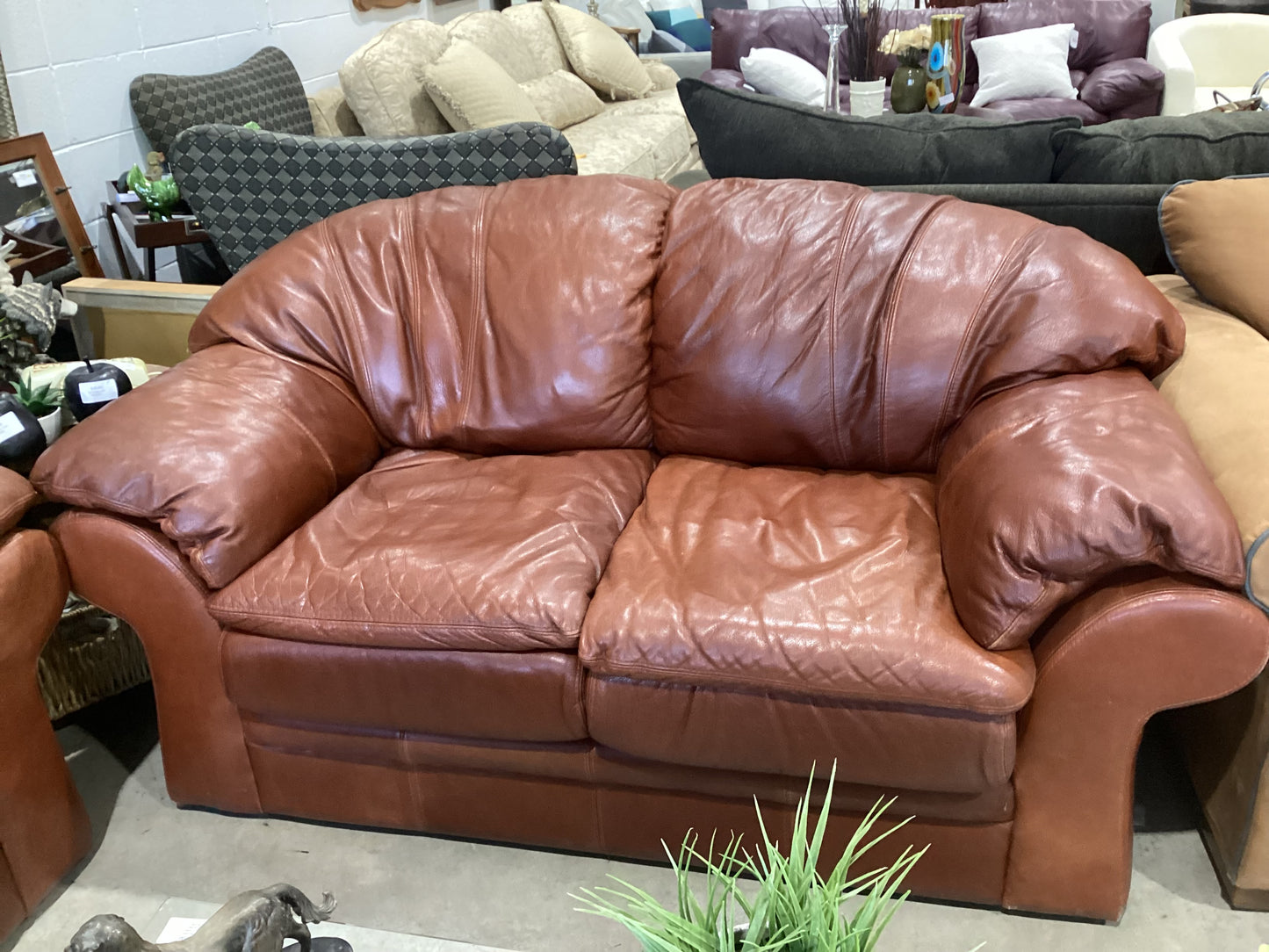 Brown Leather Loveseat Sofa