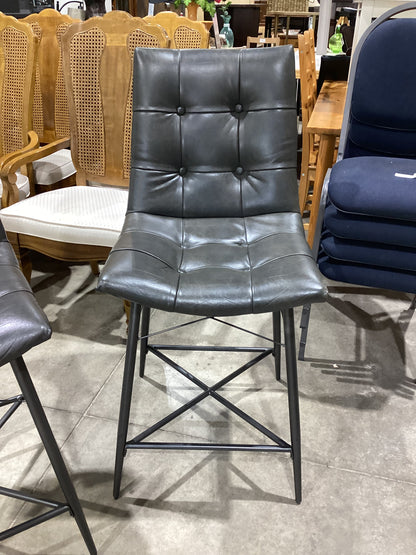 Grey Tufted Faux Leather Bar Stool