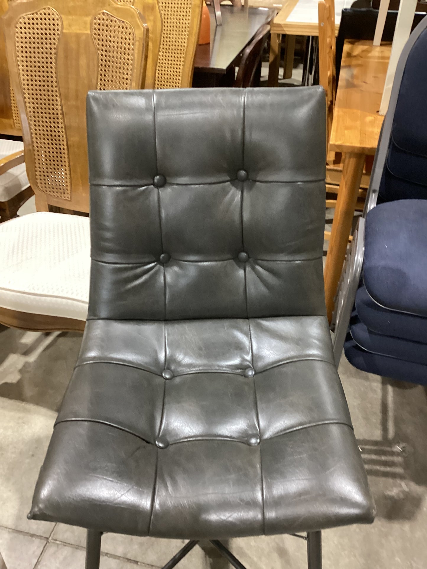 Grey Tufted Faux Leather Bar Stool