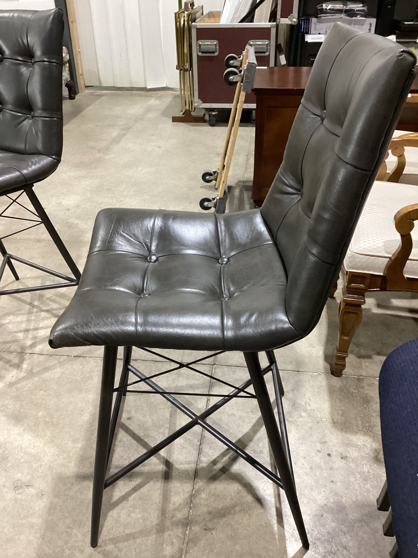 Grey Tufted Faux Leather Bar Stool