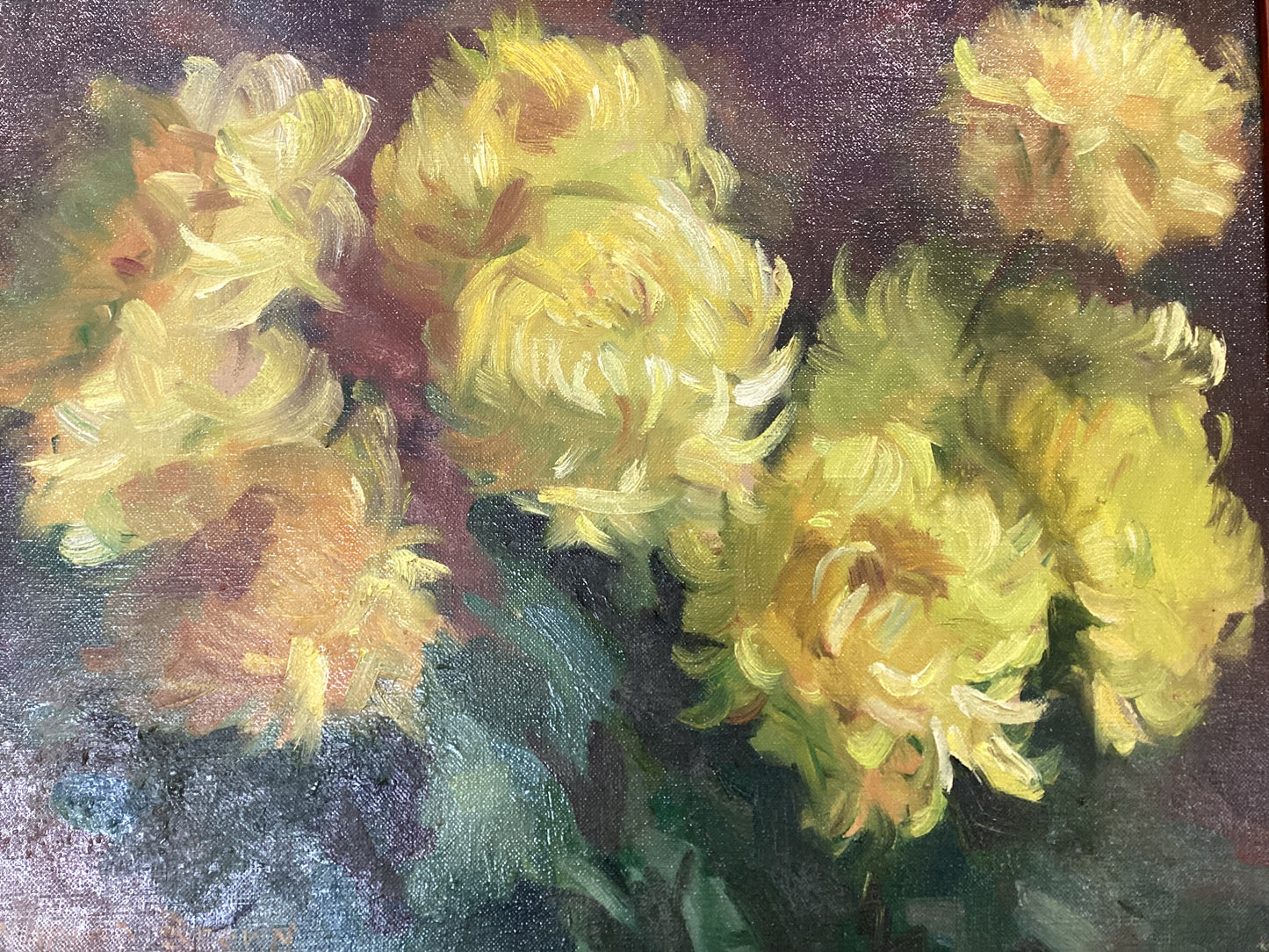 Vintage Floral Painting by J. Brown