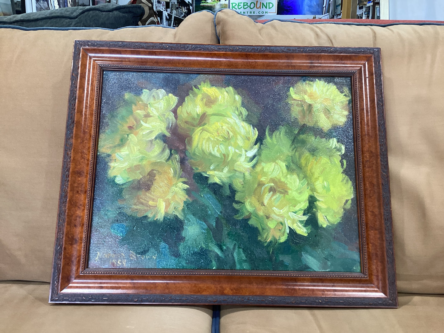 Vintage Floral Painting by J. Brown