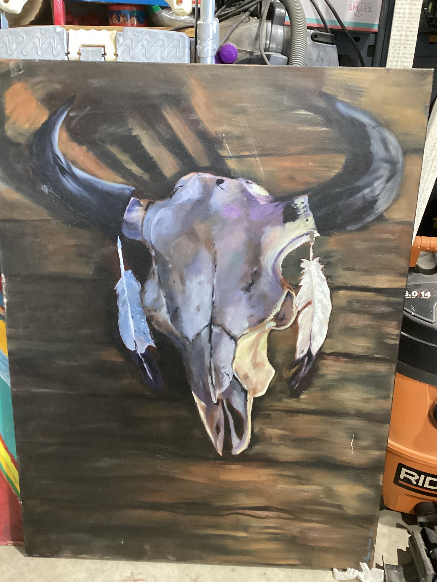 Peggy Adamson 2017 Bull Skull Painting