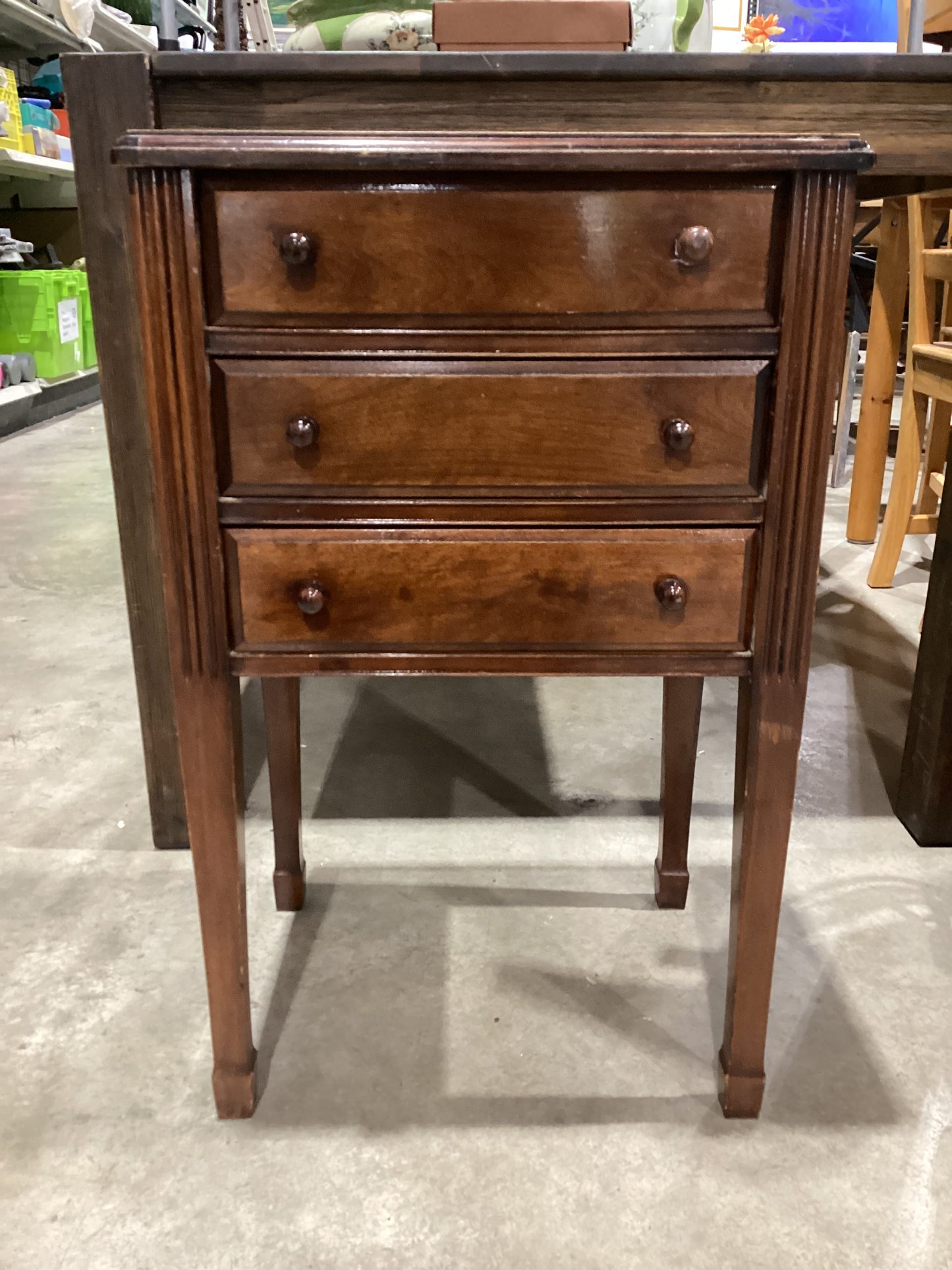 Vintage Brown Wooden 3-Drawer Side Table
