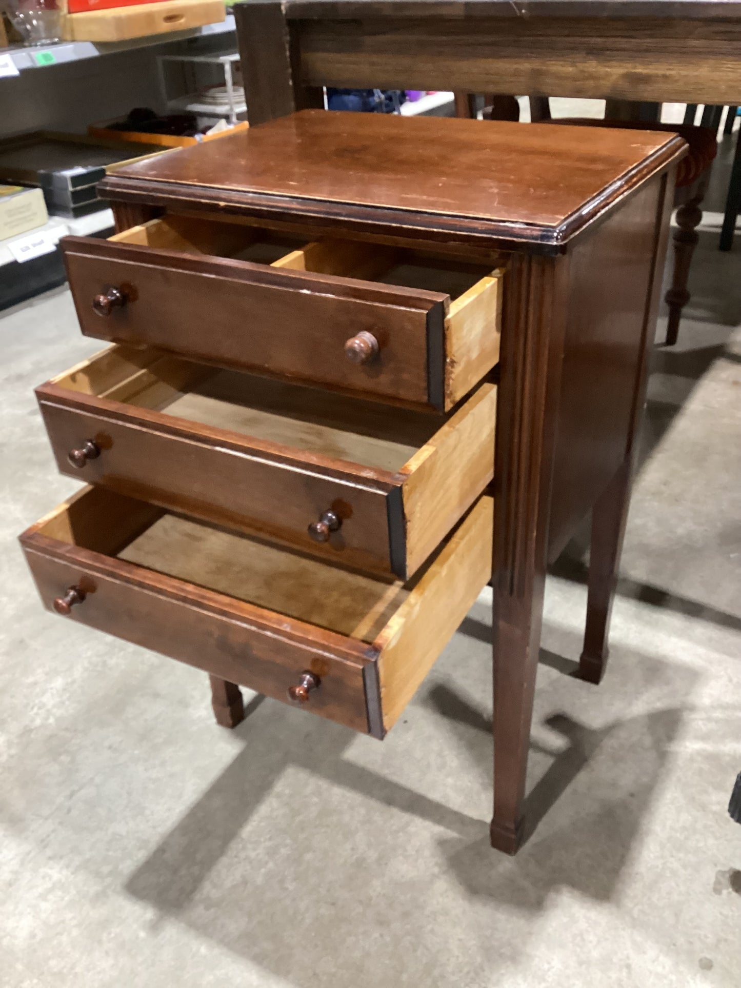 Vintage Brown Wooden 3-Drawer Side Table