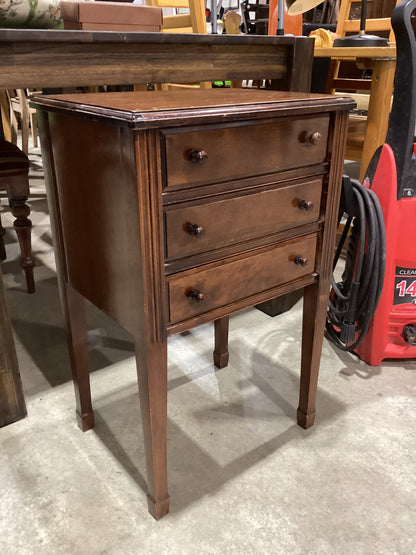 Vintage Brown Wooden 3-Drawer Side Table