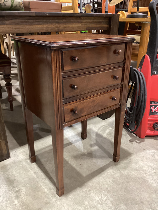 Vintage Brown Wooden 3-Drawer Side Table