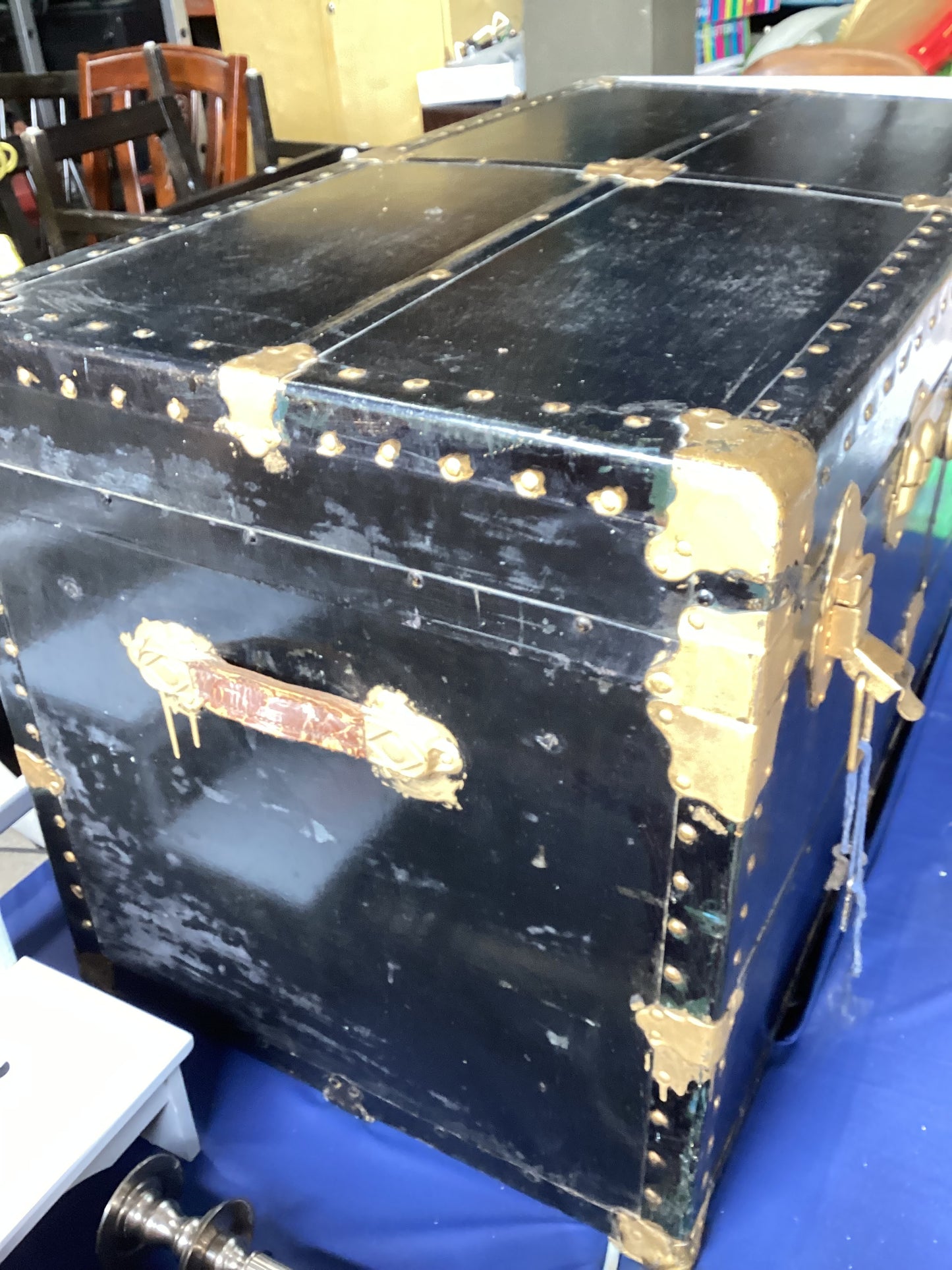 Antique Black Steamer Trunk