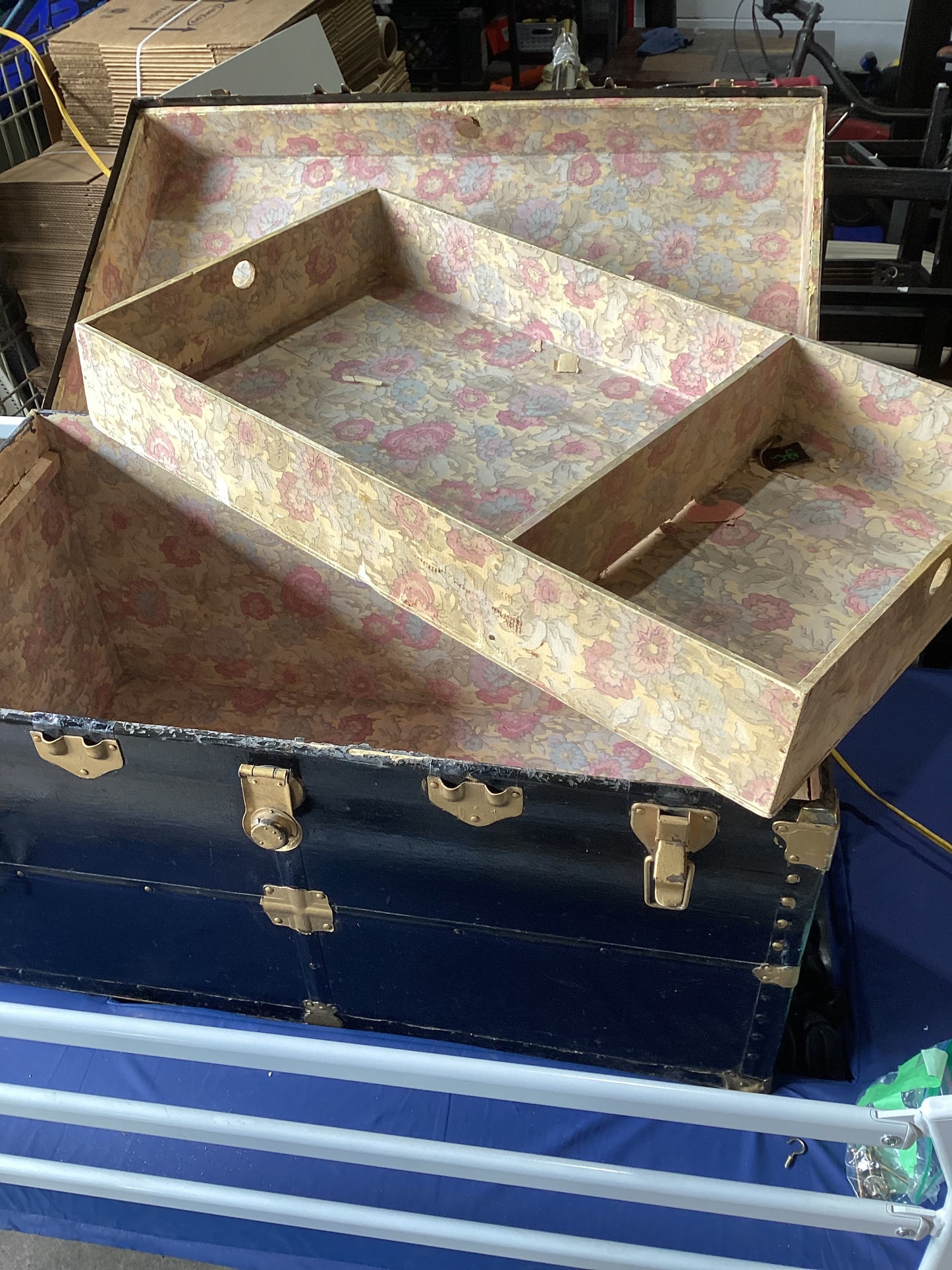 Antique Black Steamer Trunk