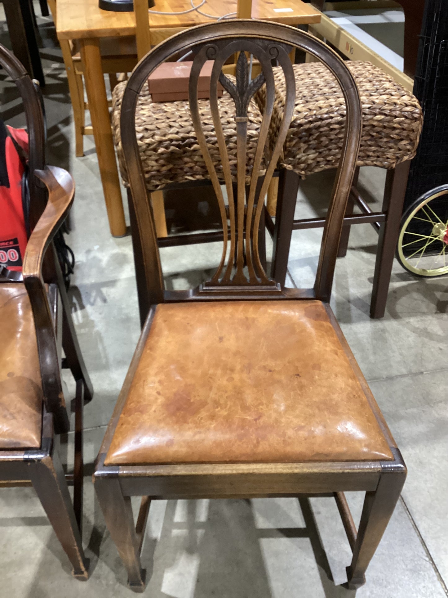 Antique Style Brown Leather Seat Chair