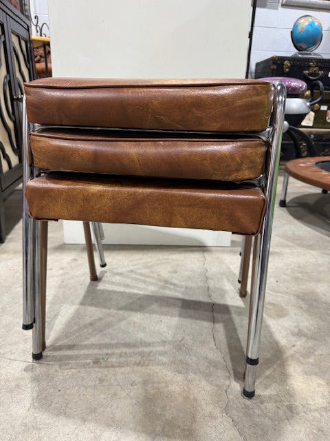 Vintage Brown Vinyl Stacking Stools