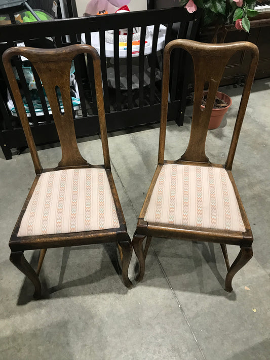 Antique Pair of Wooden Chairs with Upolstered Seats