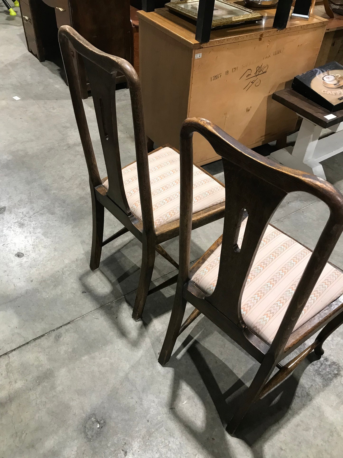 Antique Pair of Wooden Chairs with Upolstered Seats