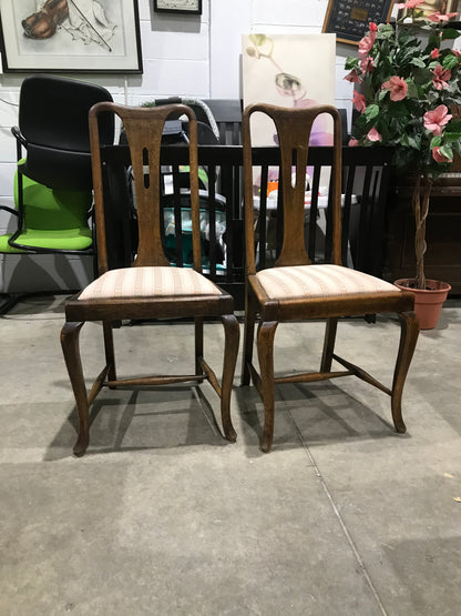 Antique Pair of Wooden Chairs with Upolstered Seats