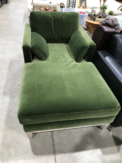 Green Velour Lounge Chair with 2 Cushions