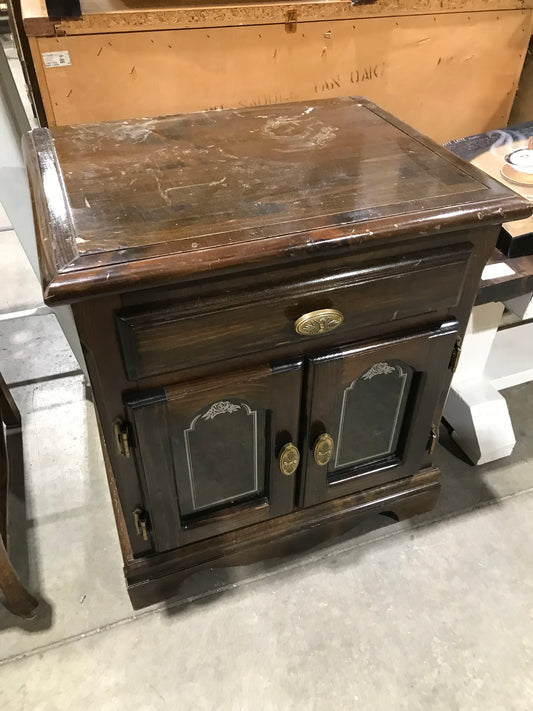Vintage Nightstand with Glass Panels