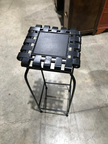 Black Metal Plant Stand with Pattern Top (30"H x 12"W x 12"D)
