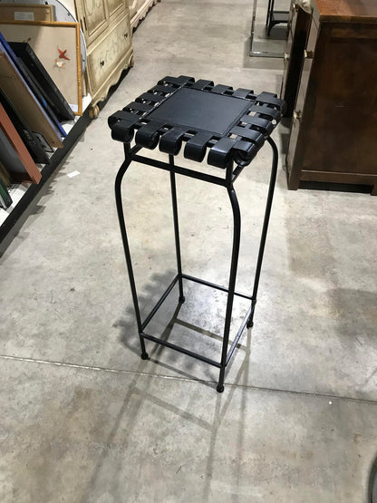 Black Metal Plant Stand with Pattern Top (30"H x 12"W x 12"D)