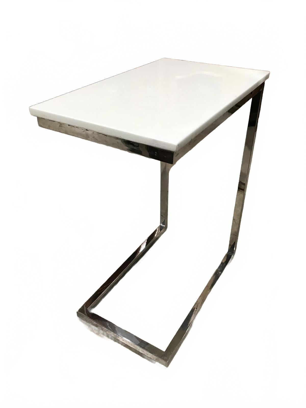 Modern White Marble and Chrome Side Table (27"H x 22"W x 13.5"D)