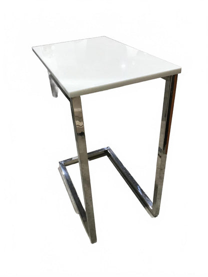 Modern White Marble and Chrome Side Table (27"H x 22"W x 13.5"D)