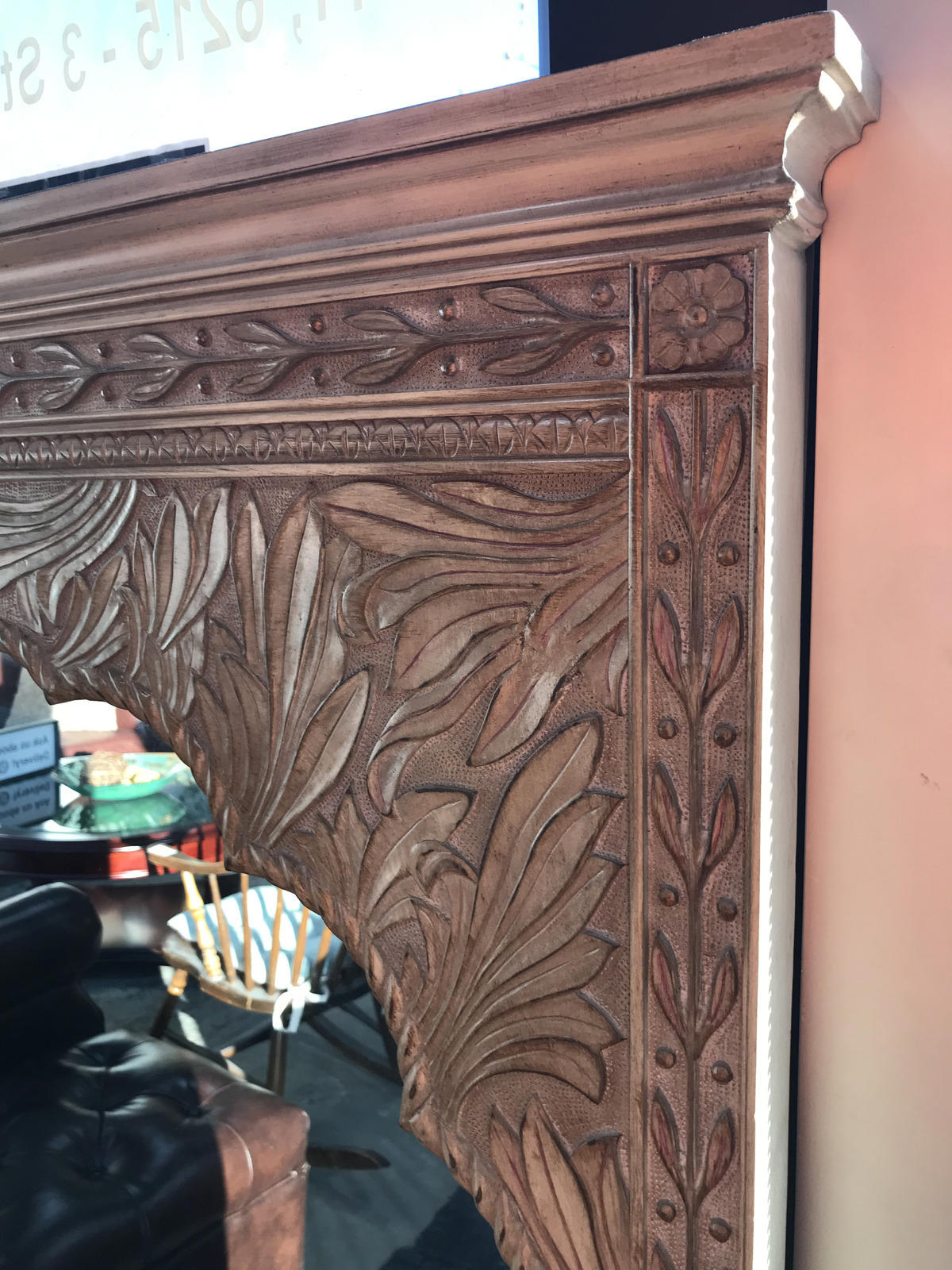Carved Wood Mirror - (40”W x 58”H x 3”D)