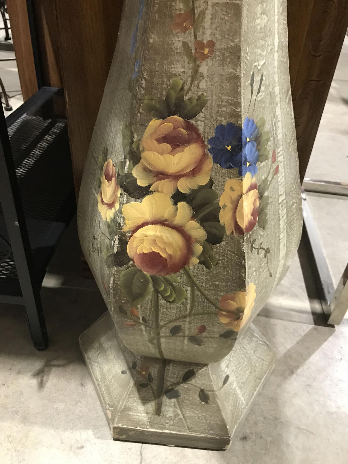 Painted Floral Plant Stand Pedestal